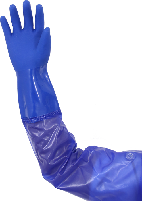 蓝色加长PVC防水耐酸碱手套
